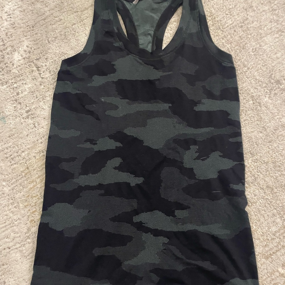 Athleta Gray and Black Fitted Backless Tank Top